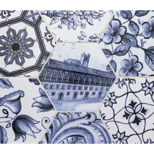 hexa azulejos leskly modra rucne malovana dekoracna dlazdica starodavna zvlnena rustikalna elegantna mediteranska vintage sestuholnikova oblozenie stien kuchyna kupelna obkladacstvo.jpg